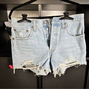 Levi's Light Blue Distressed Denim Shorts
